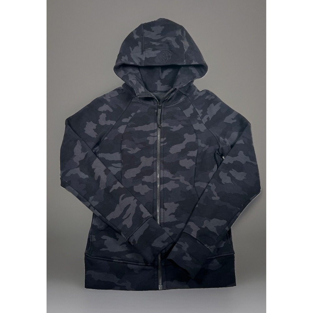 Lululemon Hoodie Women Size 8 Black Camo Full Zip Define Jacket Thumbholes